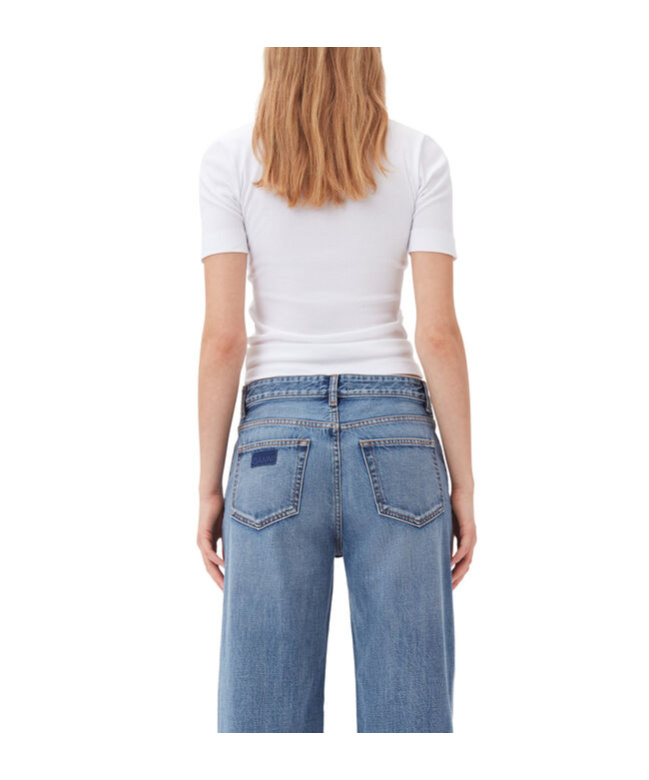 Ganni Rhinestone Logo Embroidery T-shirt In White