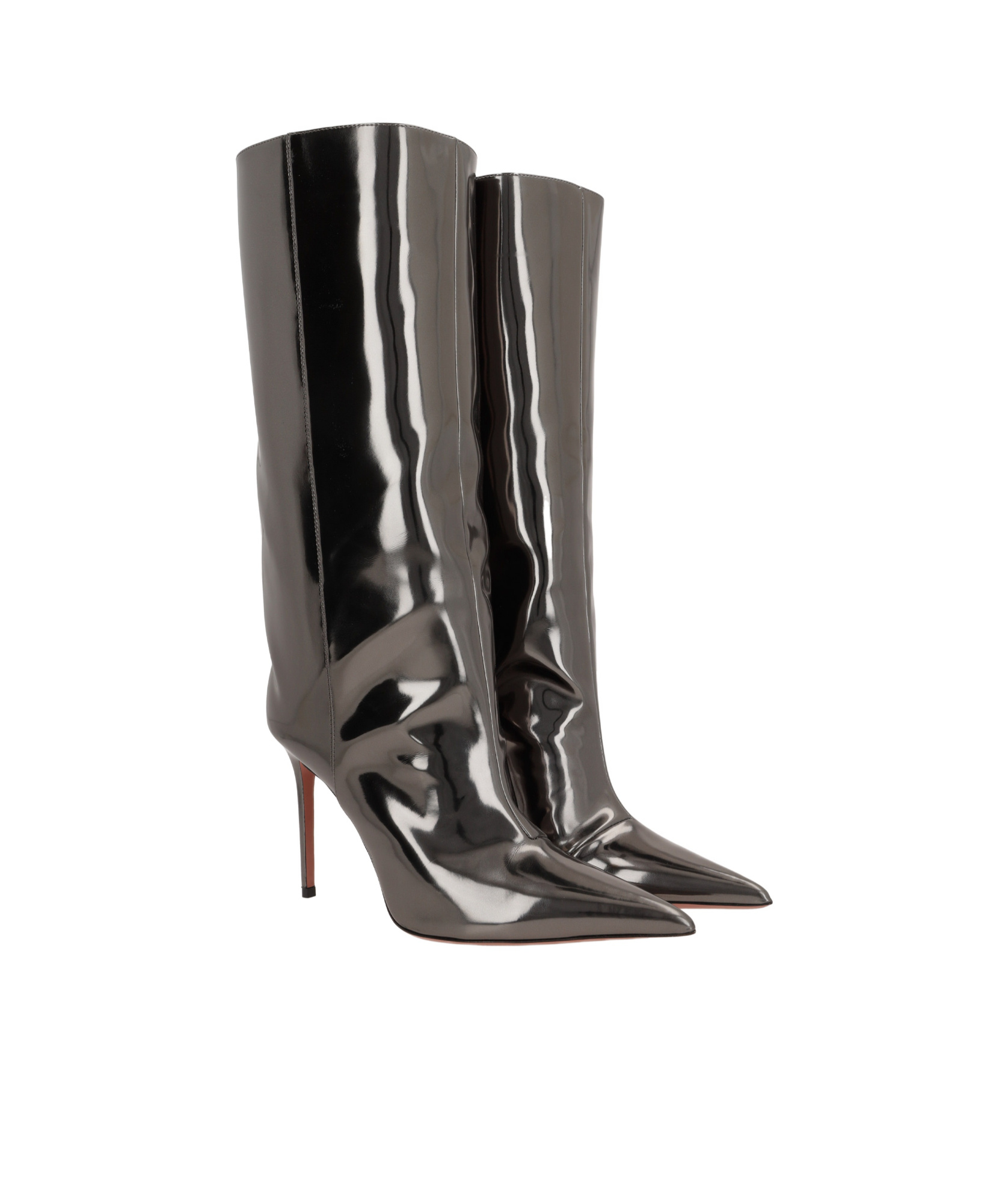 Amina Muaddi Pointed Short Boots In Gray