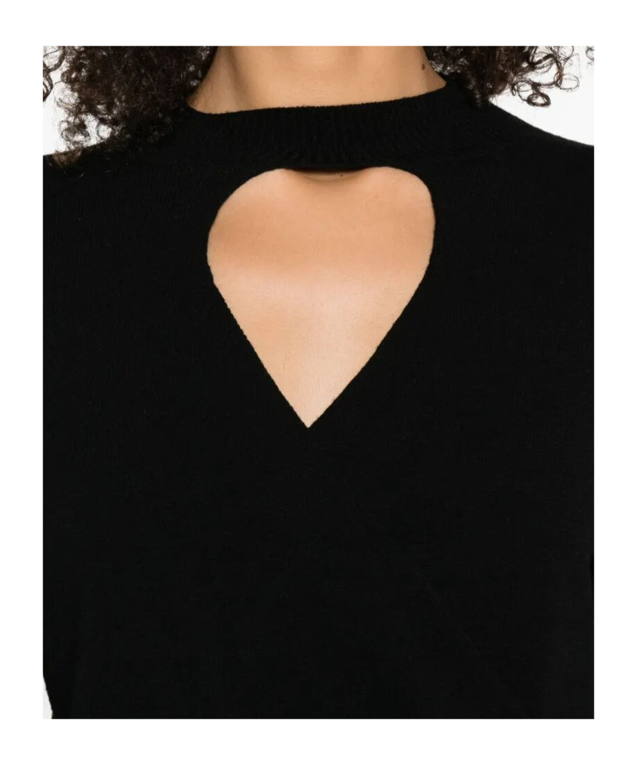 Twinset Twin-set Keyhole Neckline Black Sweater With Ribbed Cuffs In Neutral