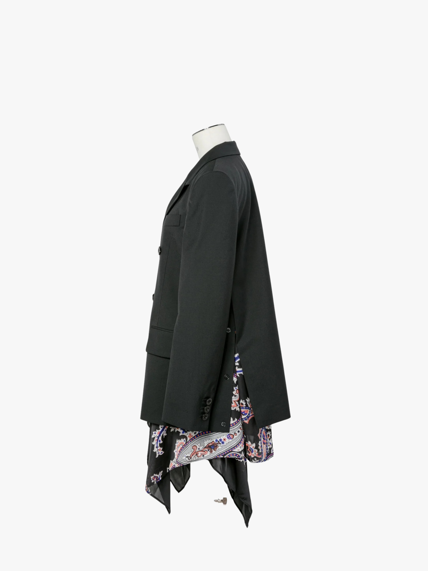 Sacai Double-breasted Paisley-print Voile-trimmed Grain De Poudre Blazer In Black