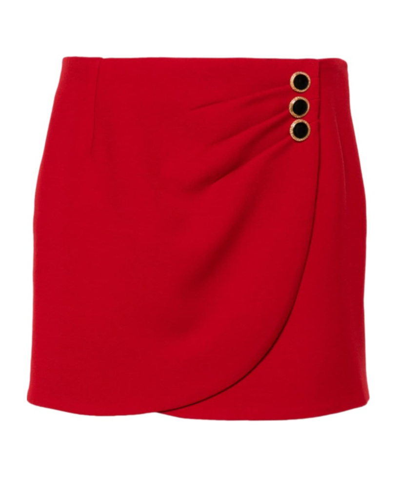 Alessandra Rich Wrap-effect Button-embellished Draped Wool Mini Skirt In Red