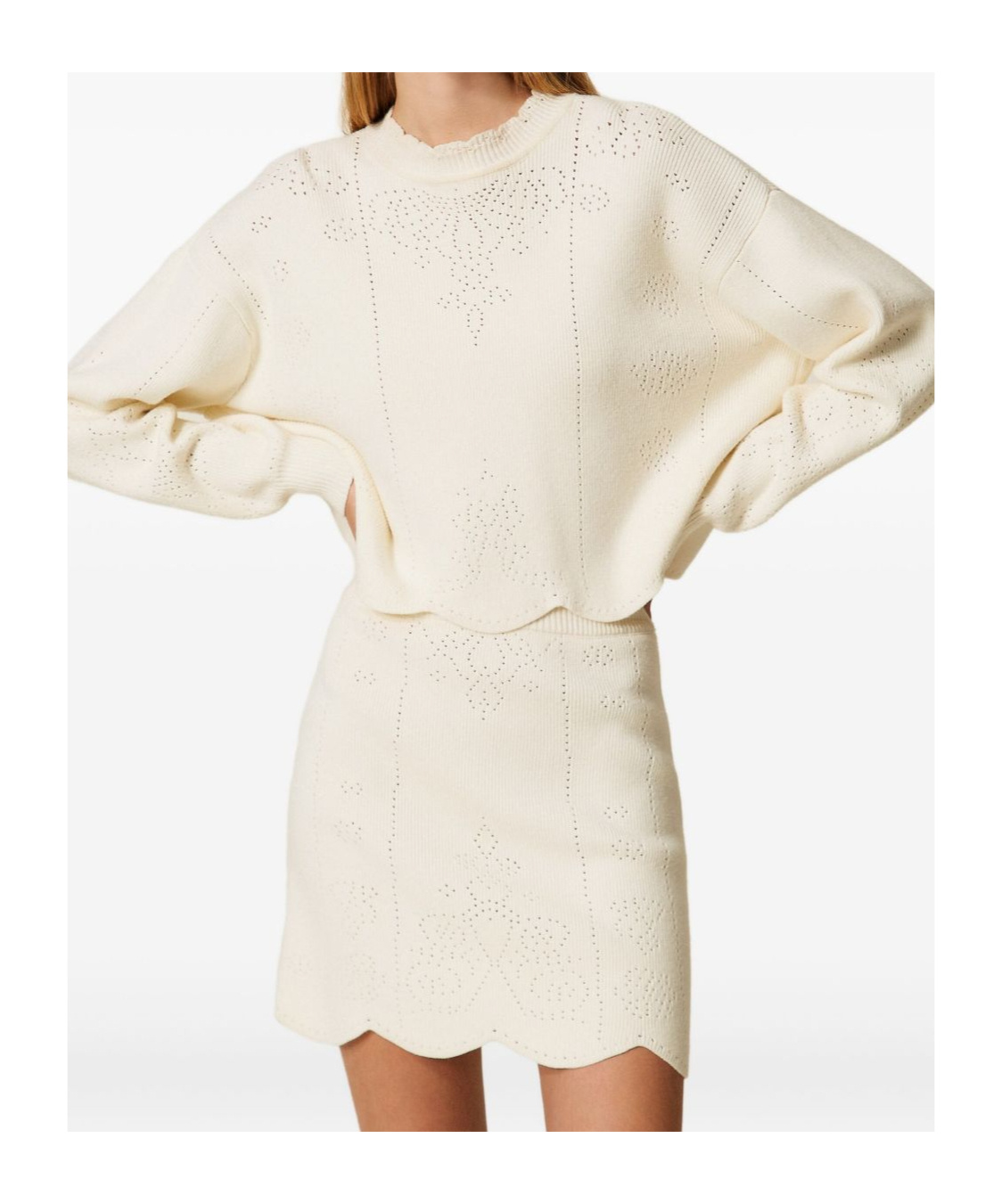 Twinset Scallop-hem Cropped Jumper In White