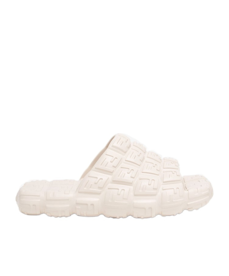 Fendi Logo Embossed Cloud Slides In White