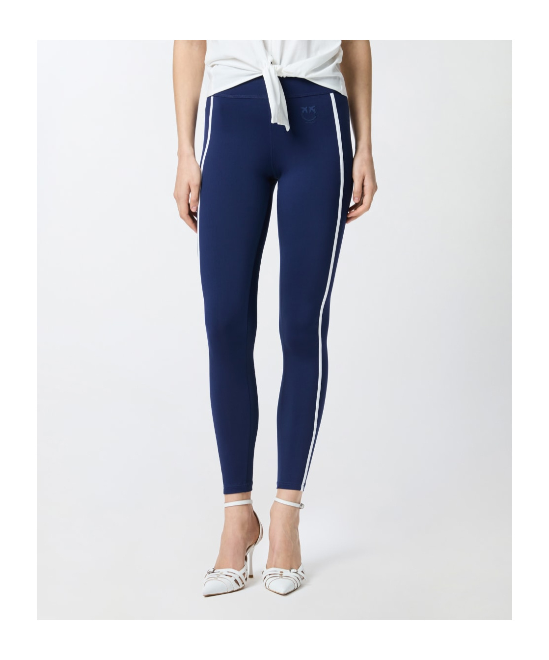 Pinko Side-stripe Leggings In Blue