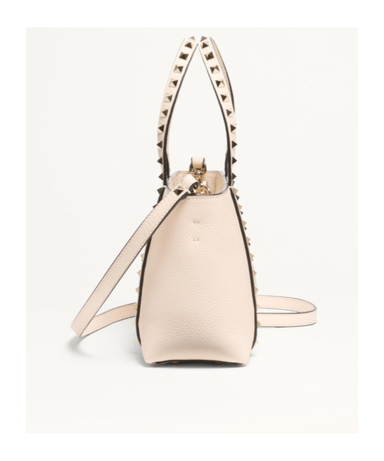 Valentino Garavani Sand Leather Small Rockstud Shopping Bag In Neutral