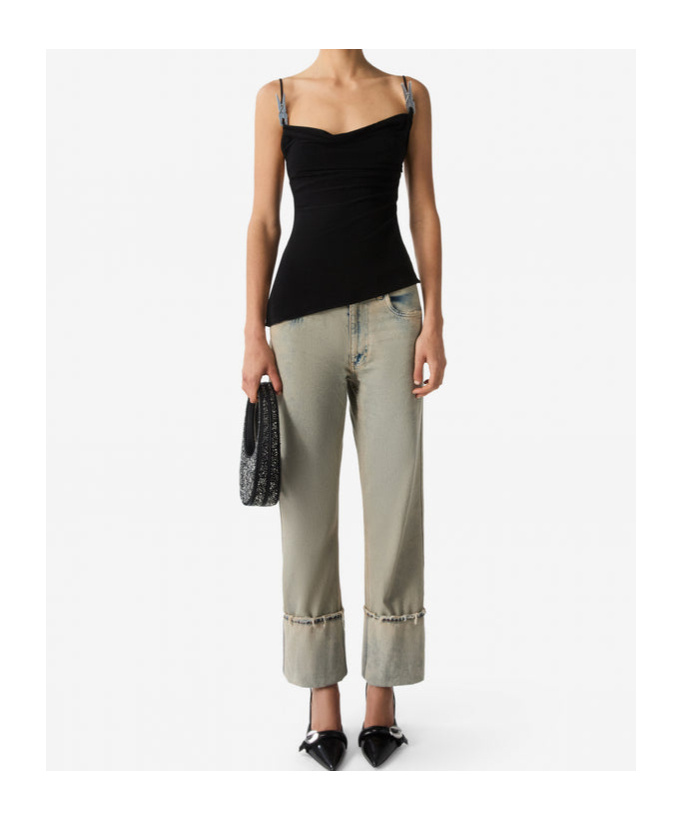 Coperni Draped Neckline Sleeveless Side Slit Top In Black