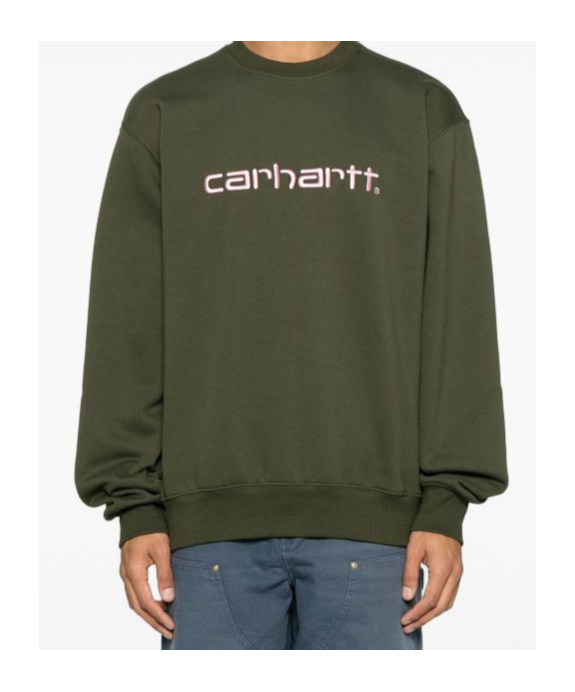 Carhartt Cotton Crewneck Sweatshirt In Military Green With Logo