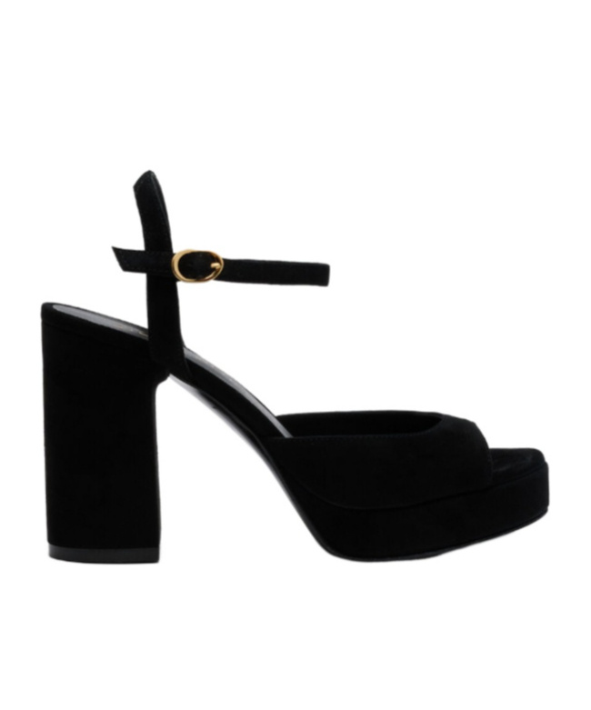Stuart Weitzman High Block Heel Sandals With Platform Sole In Black