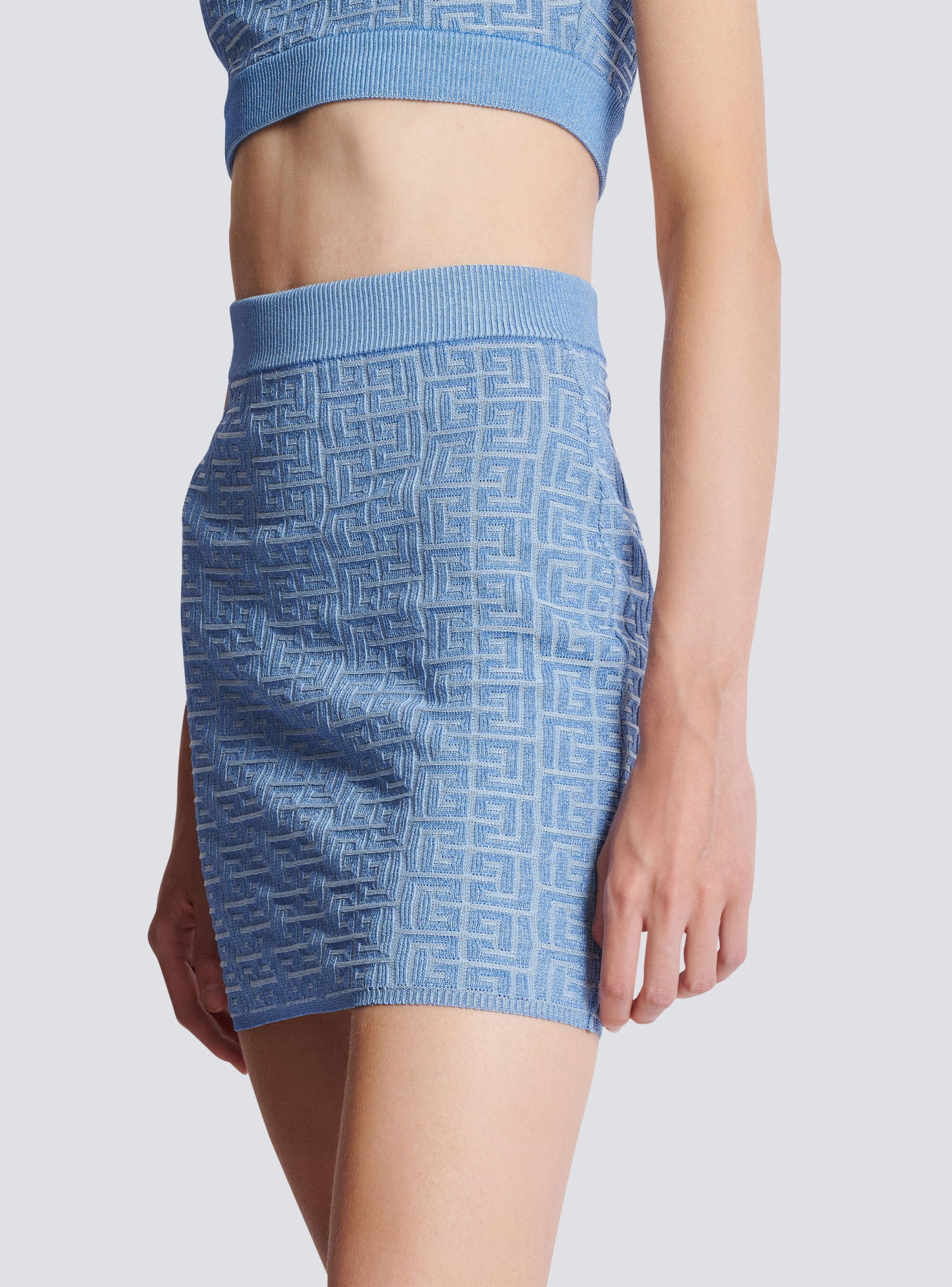 Balmain Pb Monogram Jacquard Mini Skirt In Blue