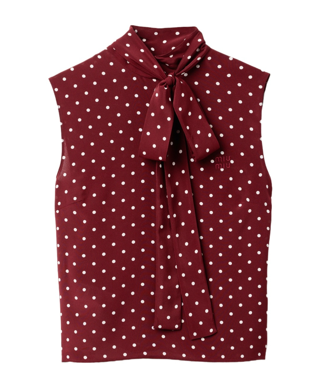 Miu Miu Polka Dot Crepe De Chine Scarf Collar Top In Red