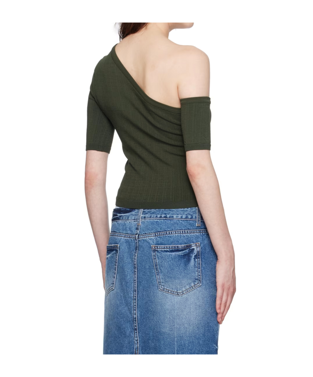 Juunj Ribbed-knit One-shoulder Top In Green