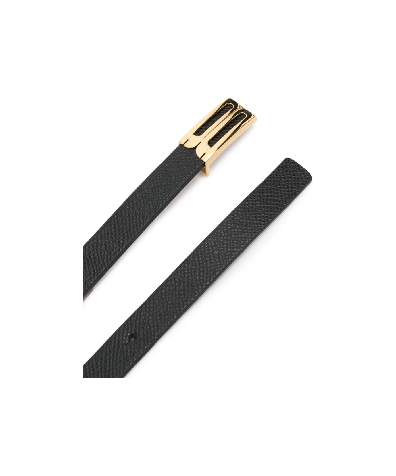 Victoria Beckham Textured Black Belt With Gold-tone Buckle