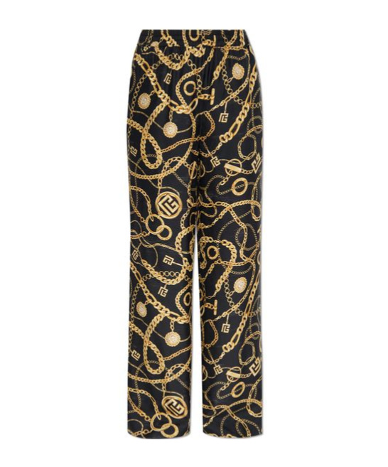 Balmain Chains Patterned Flowing Printed Trousers In Black