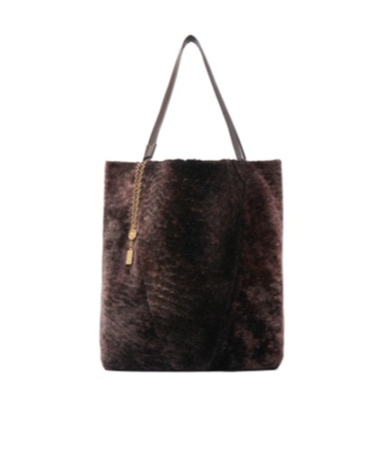 Chloé Spin Leather-trimmed Embellished Shearling Tote In Brown