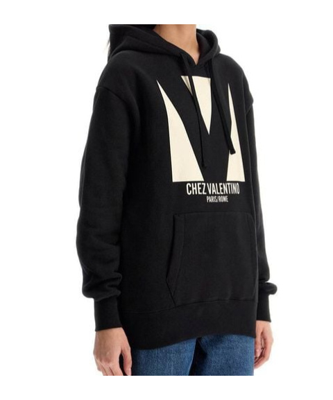 Valentino Garavani Cotton Hoodie With Print In Black