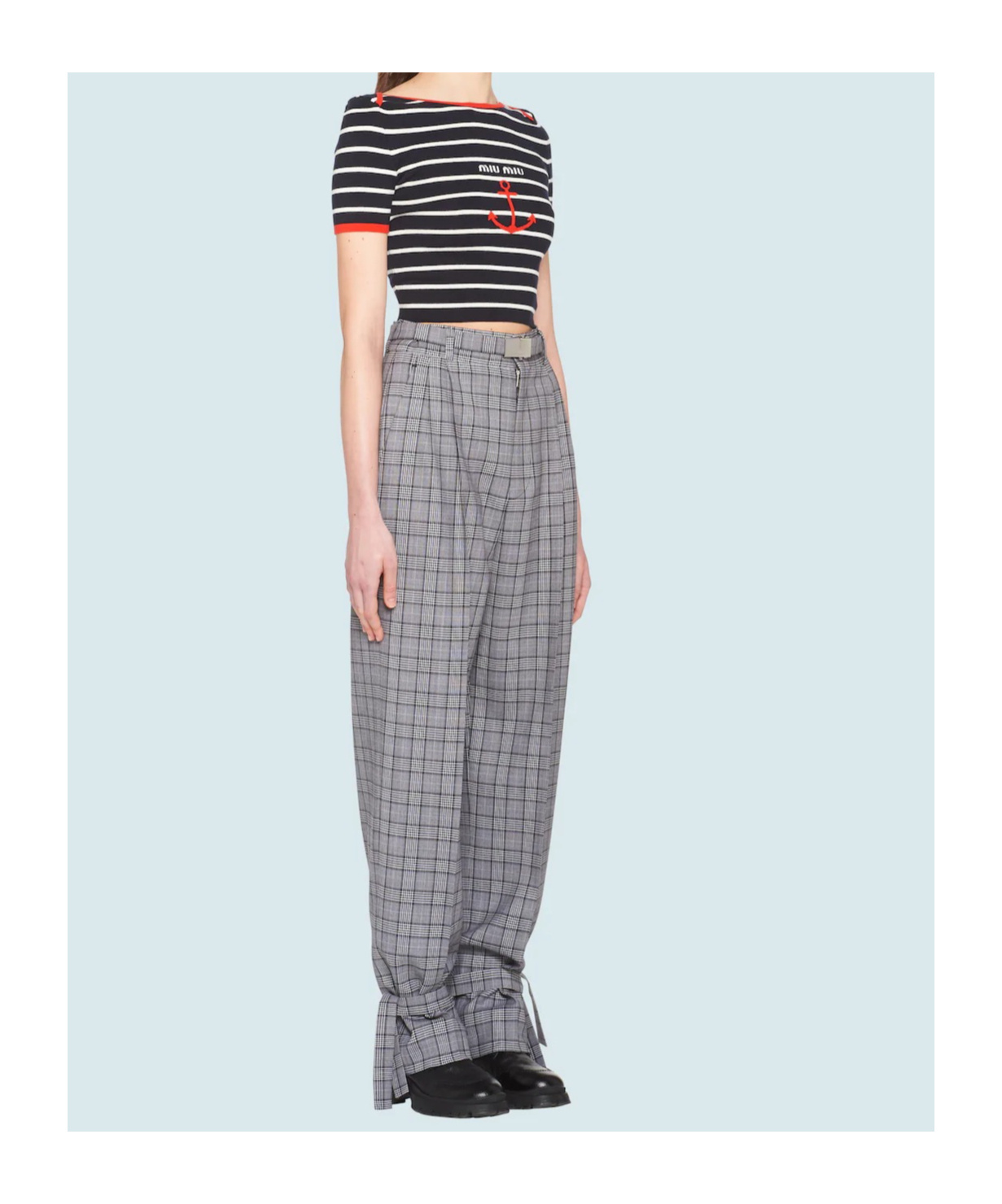 Shop Miu Miu Glen Plaid Trousers In Gray