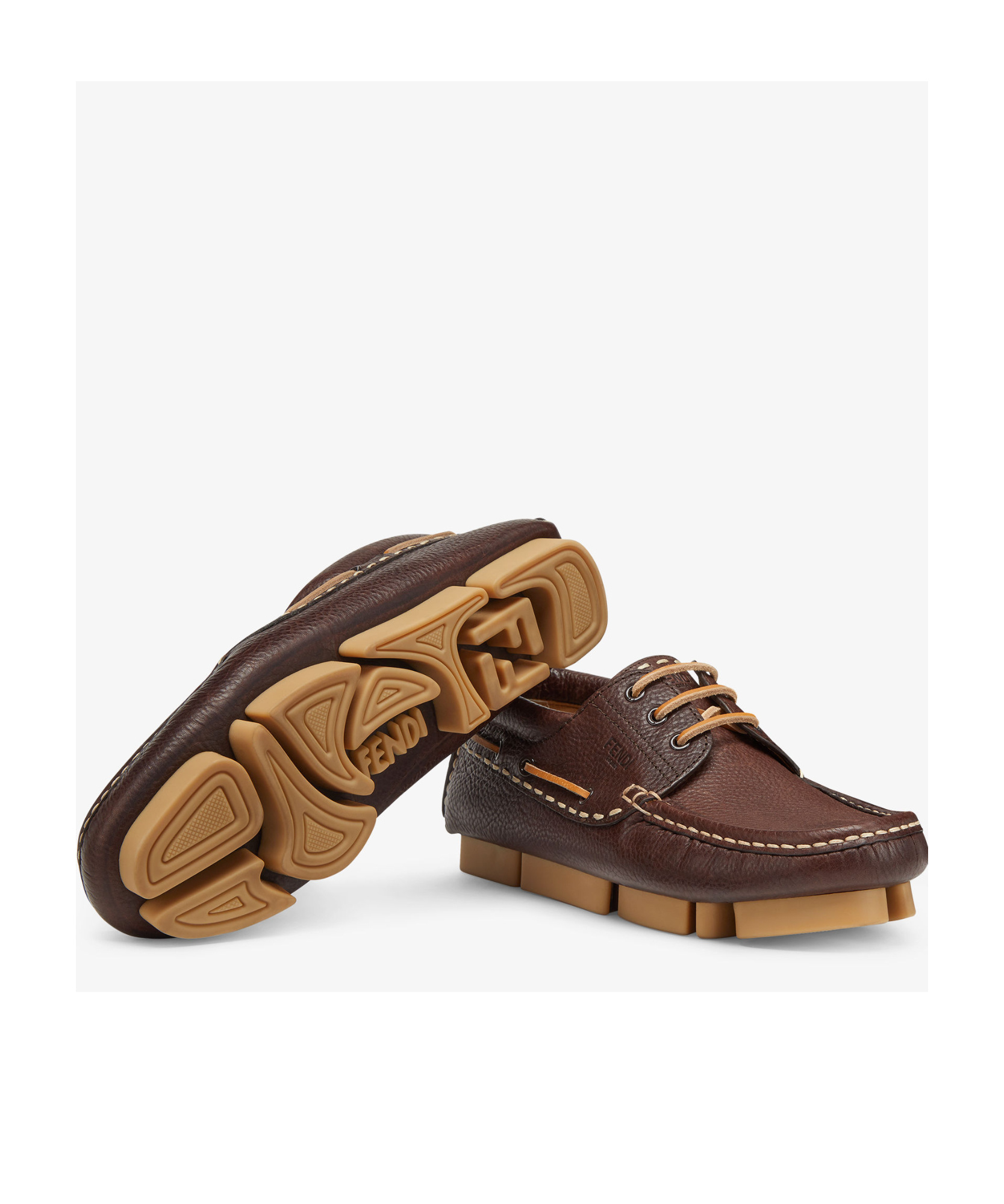 Fendi Chocolate Leather Deck Loafers In Brown