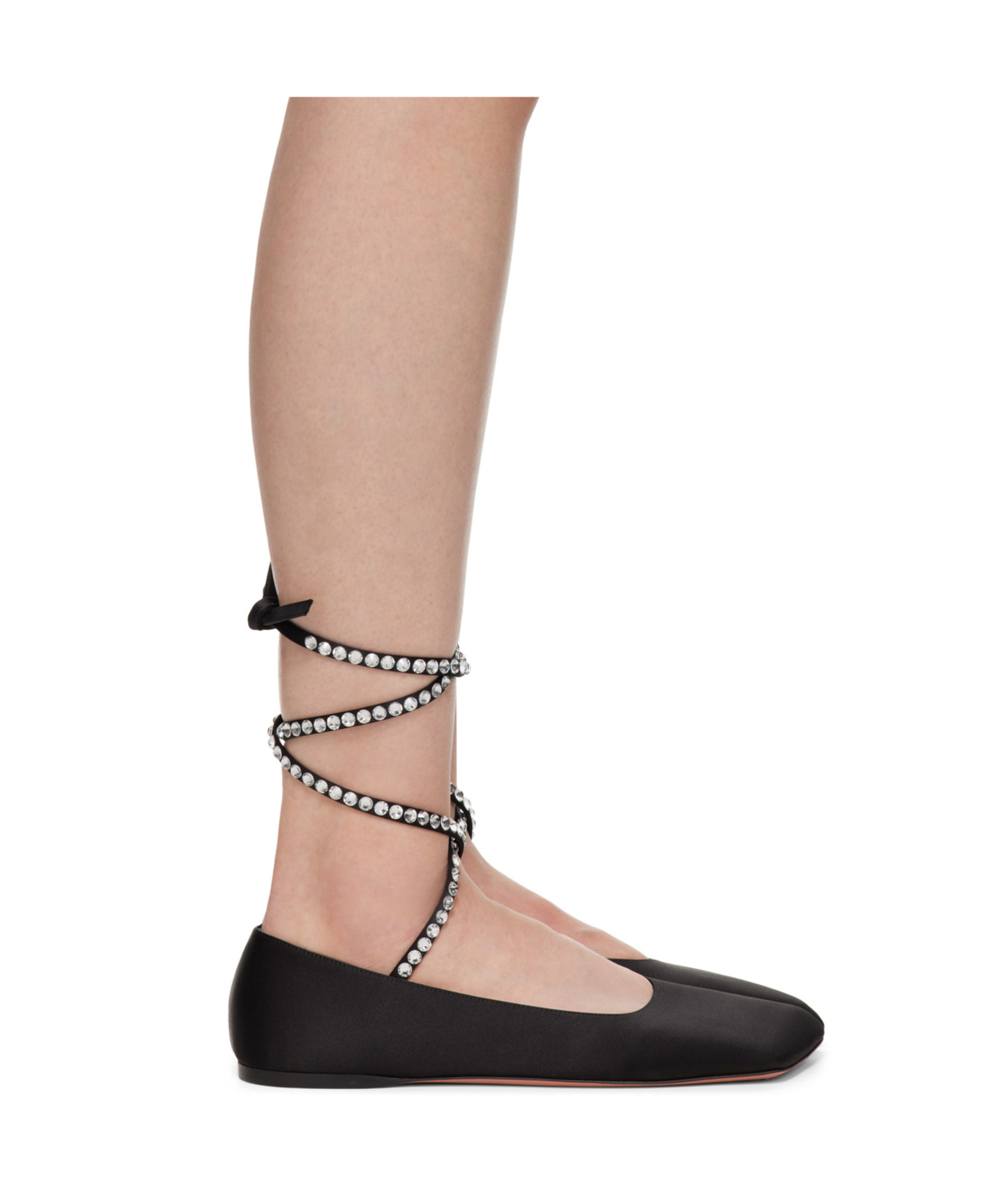 Shop Amina Muaddi Ane Lace Up Ballerina Flats