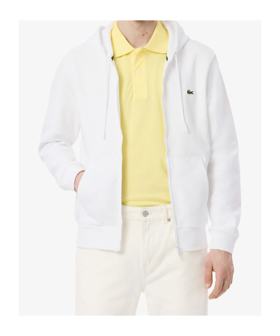 Lacoste Logo-patch Zipped Sweatshirt In White