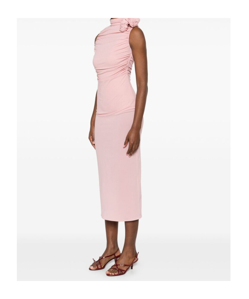 Magda Butrym Rosette Stretch-silk Maxi Dress In Pink