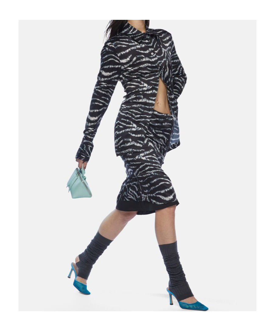 Attico Zebra Print Stretch Silk Blend Satin Midi Skirt In Black
