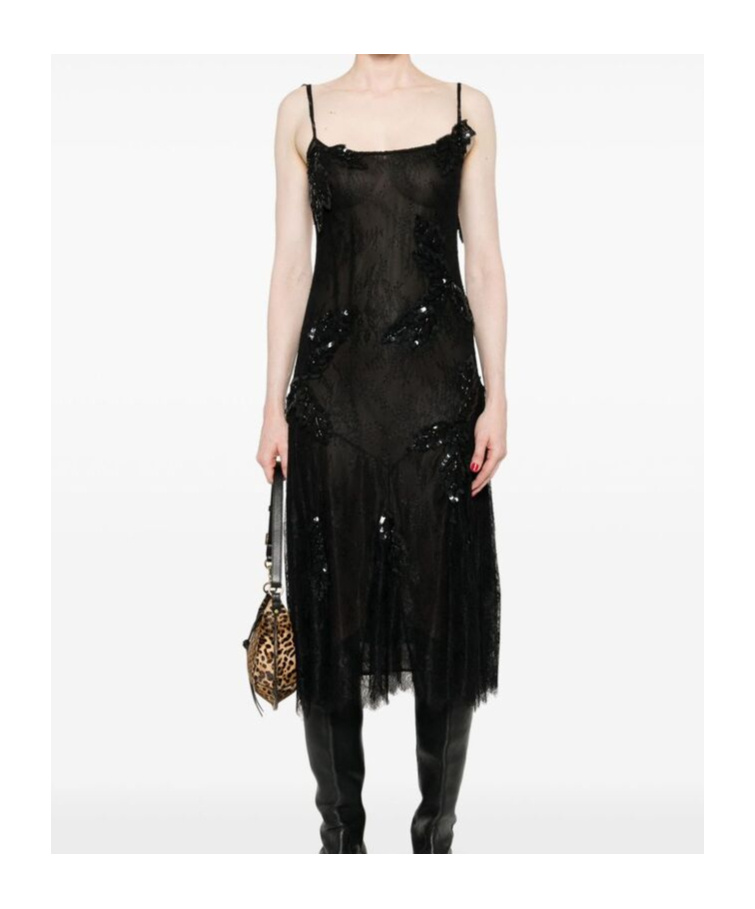 Blumarine Sequin-embellished Lace Gown In Black