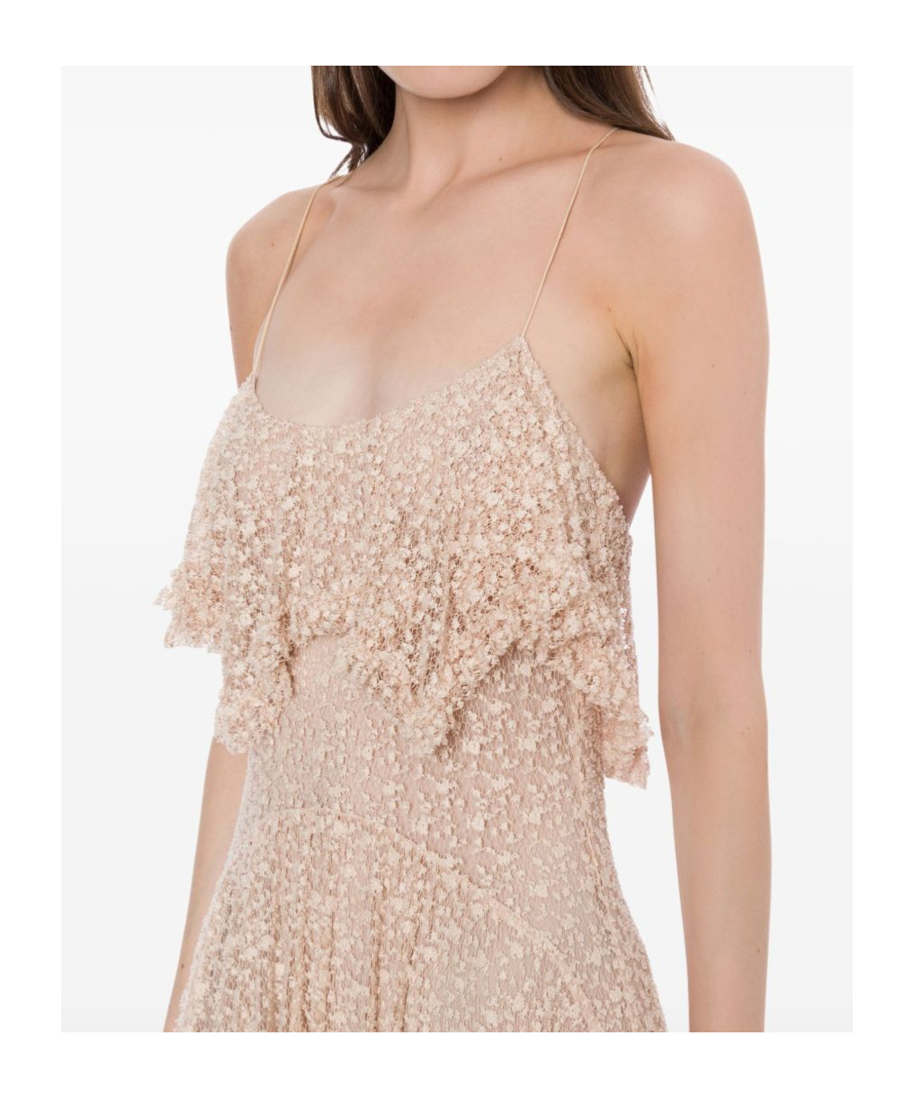 Philosophy Di Lorenzo Serafini Pink Long Dress With Crossed Straps On The Back In Lace Woman In Neutral
