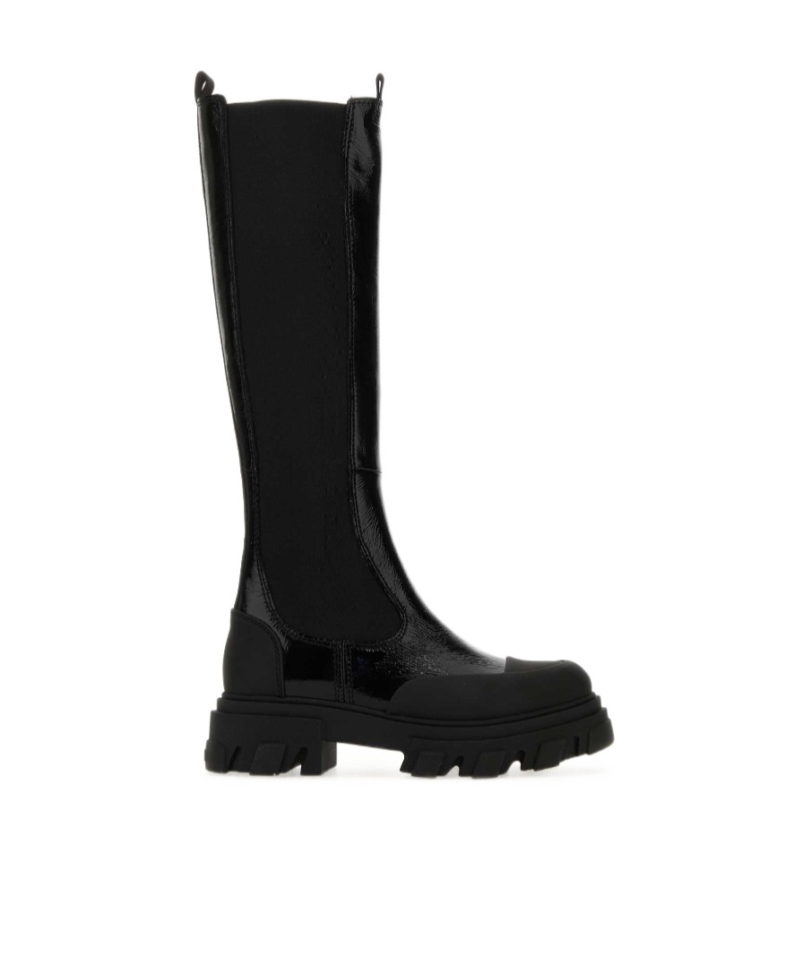 Ganni Black Cleated High Chelsea Boots In Black