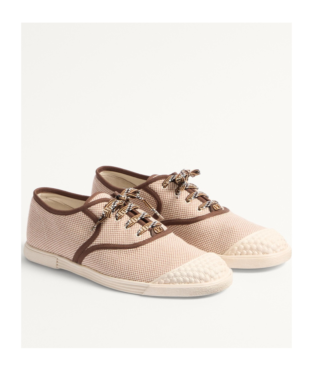 Valentino Bay By Bay Webbing-trimmed Checked Canvas Sneakers In Nude