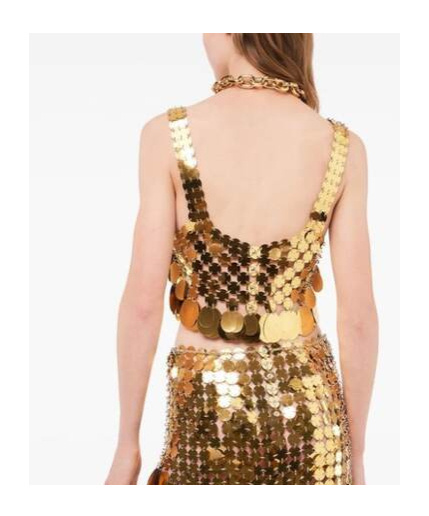 Shop Rabanne Sequinned Cropped Top In Yellow