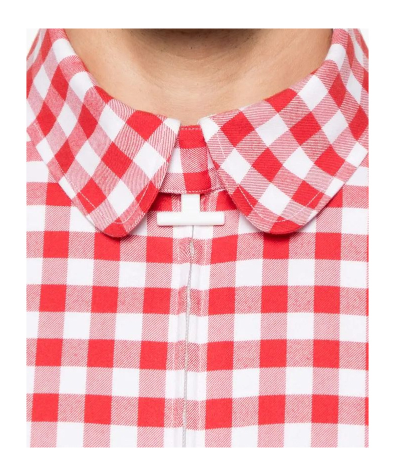 Thom Browne Round Hem Zip Up Shirt With T Bar Puller In Red