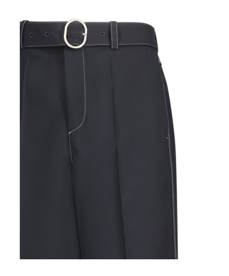 Jil Sander Belted Contrast-stitching Trousers In Blue