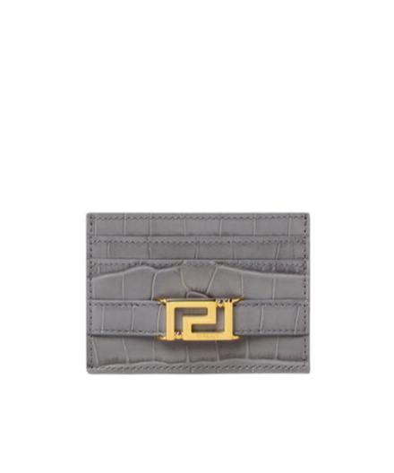 Versace Crocodile Embossed Card Bag In Gray