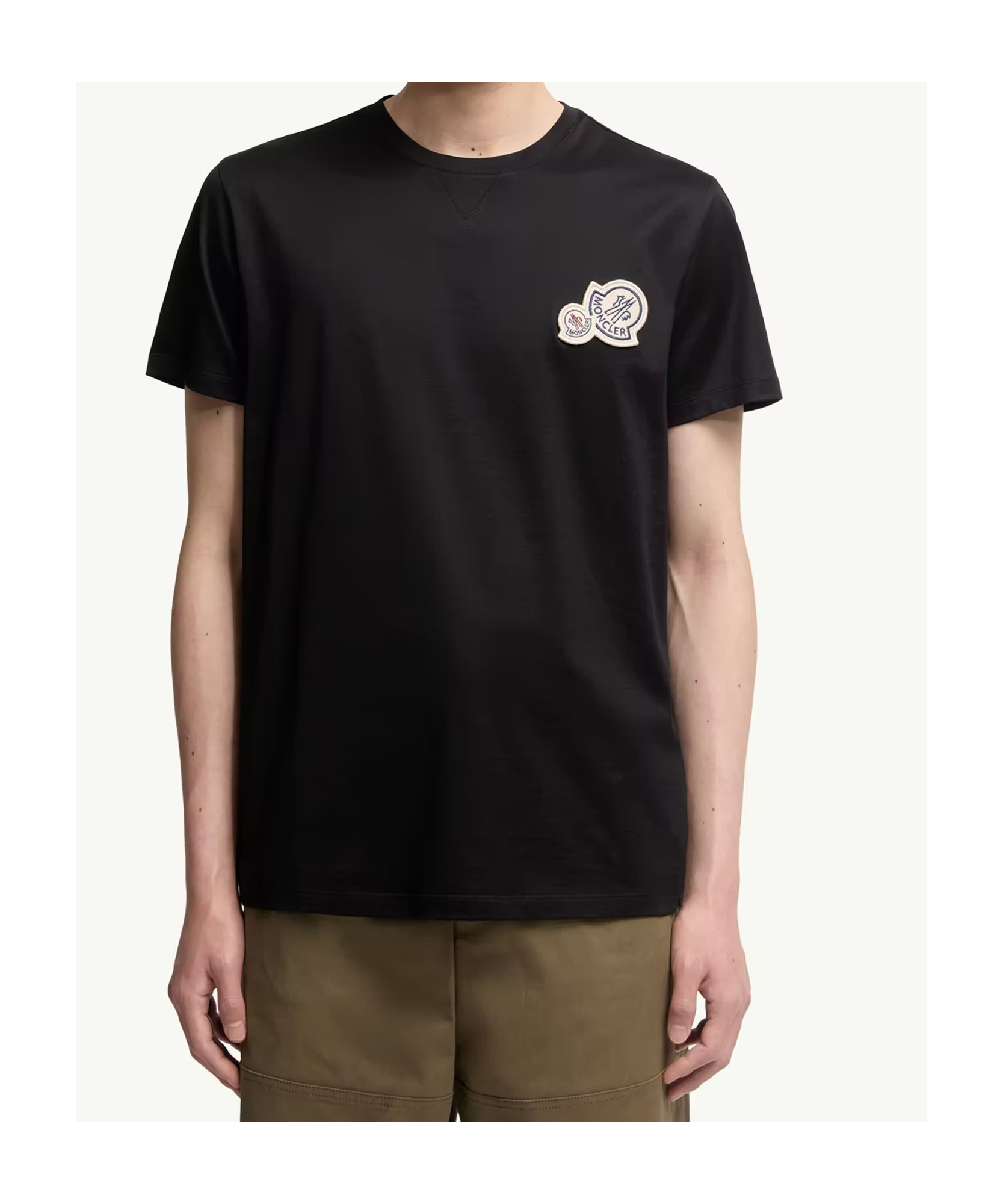 Moncler Double Logo Patch Cotton T-shirt In Black