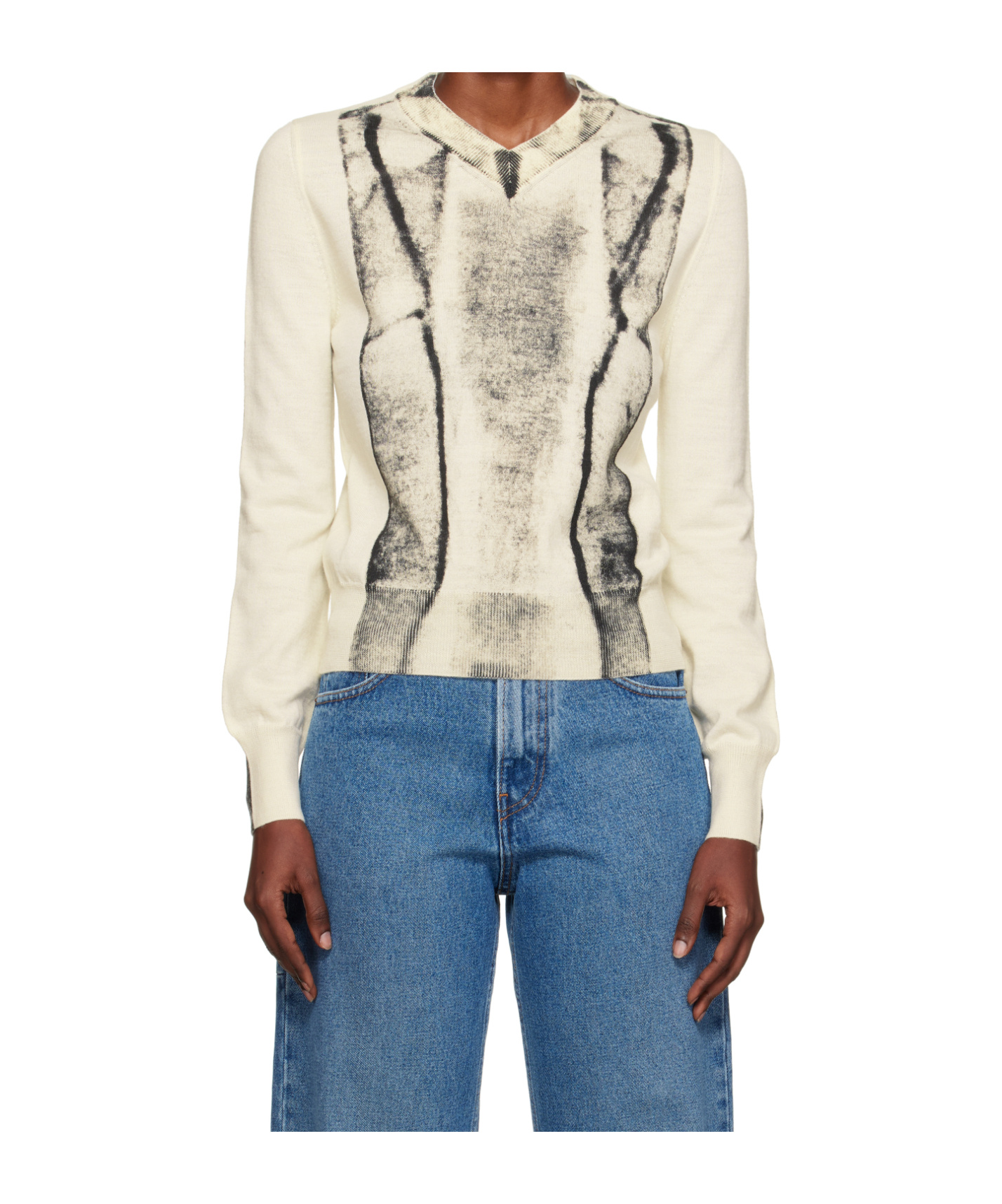Mm6 Maison Margiela Abstract-print Sweater In Neutral
