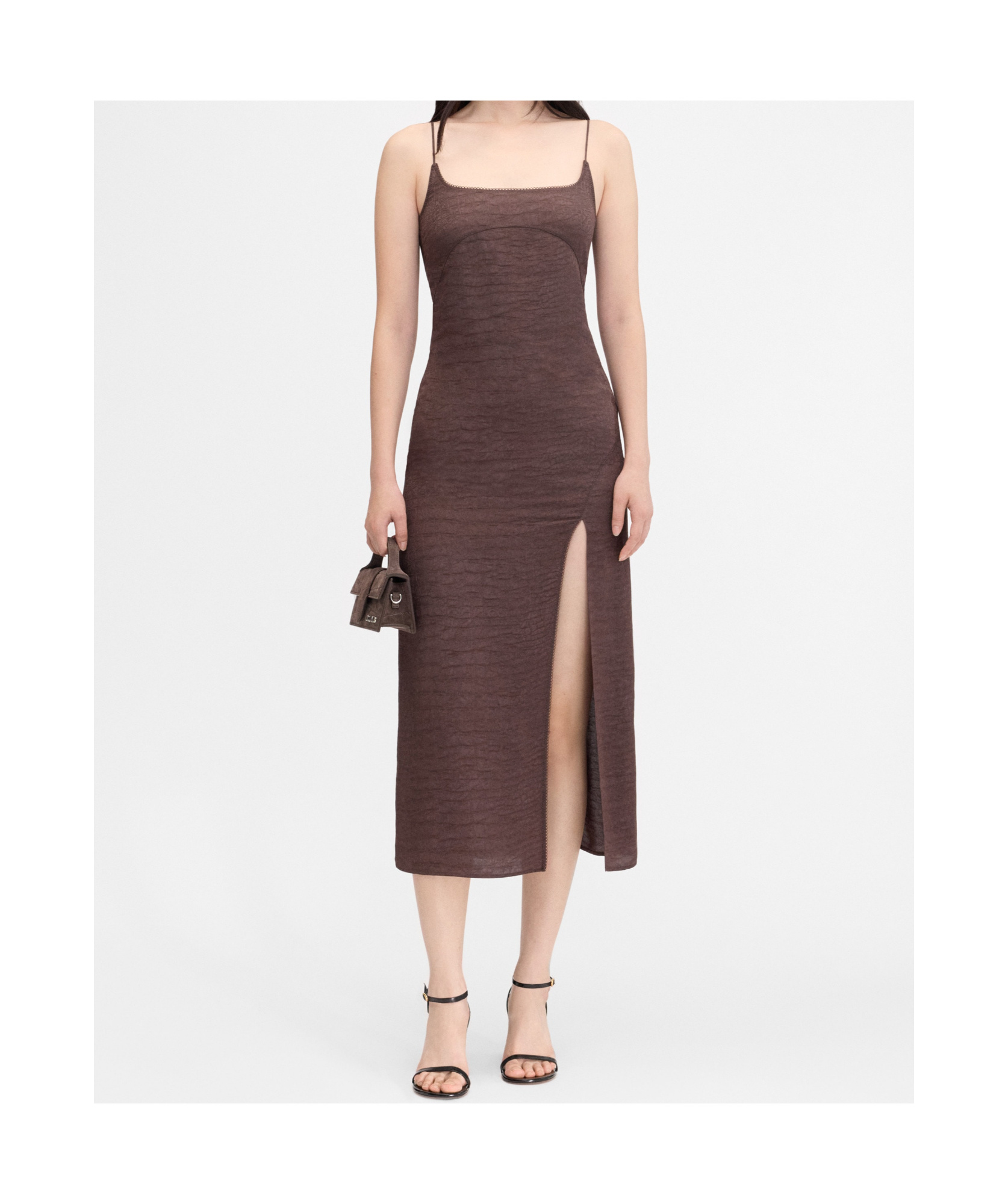 Jacquemus Womens Croco Brown La Robe Notte Croc-pattern Woven Midi Dress In Brown