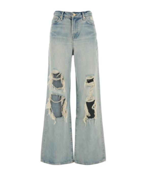 7 For All Mankind Wide-leg Distressed Denim Jeans With Belt Loops In Blue
