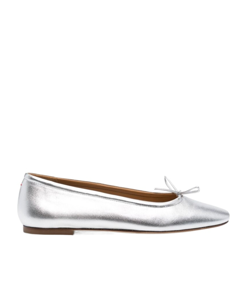Aeyde Metallic Leather Ballerina Shoes In White
