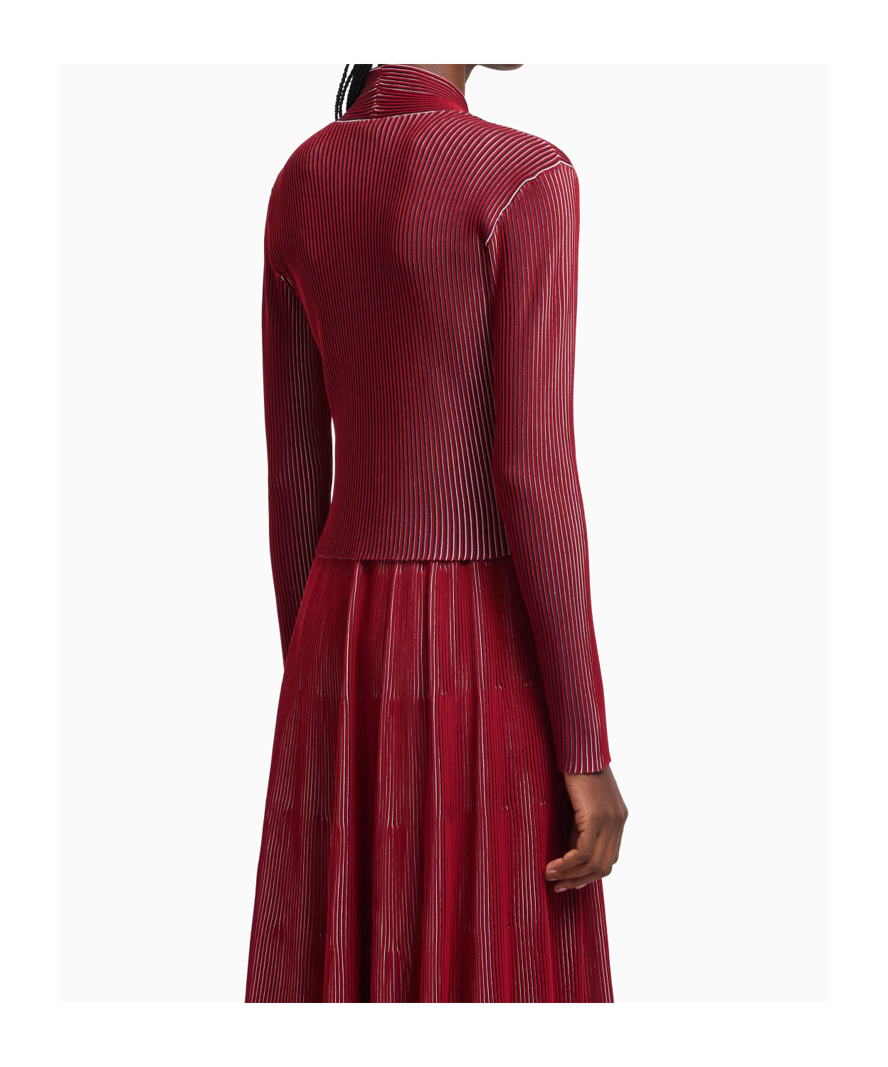 Emporio Armani Plated-effect Kfb Fabric Cardigan In Red
