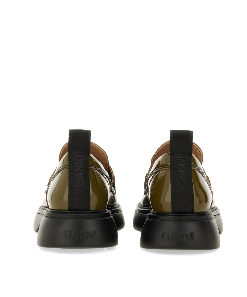 Ganni Logo Loafer Chunky Sole Glossy Finish In Black