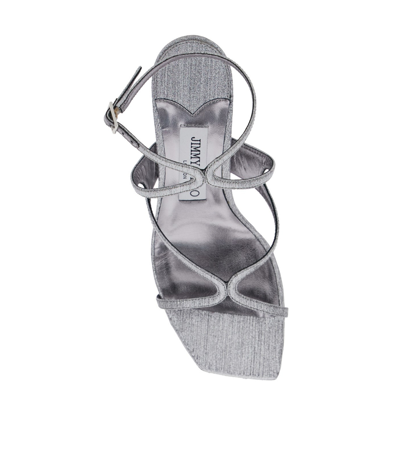 Jimmy Choo 'azie' Metallic Sandals With High Stacked Heel And Criss-cross Strap In Gray