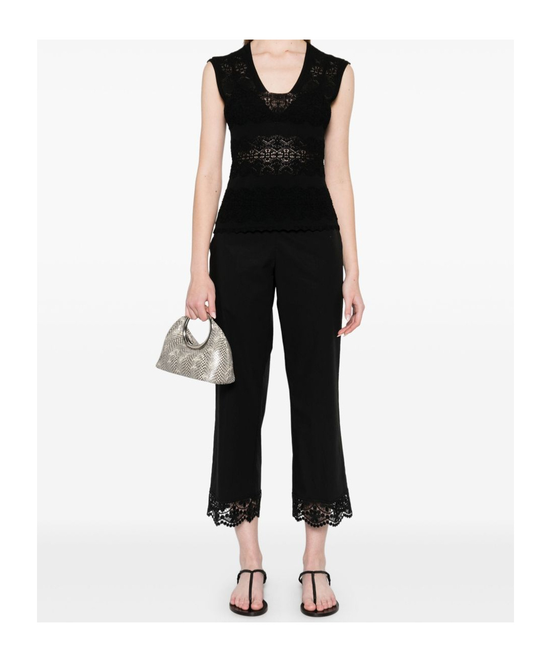 Twinset Twin-set Fitted Black Top With Lace Detailing In Black
