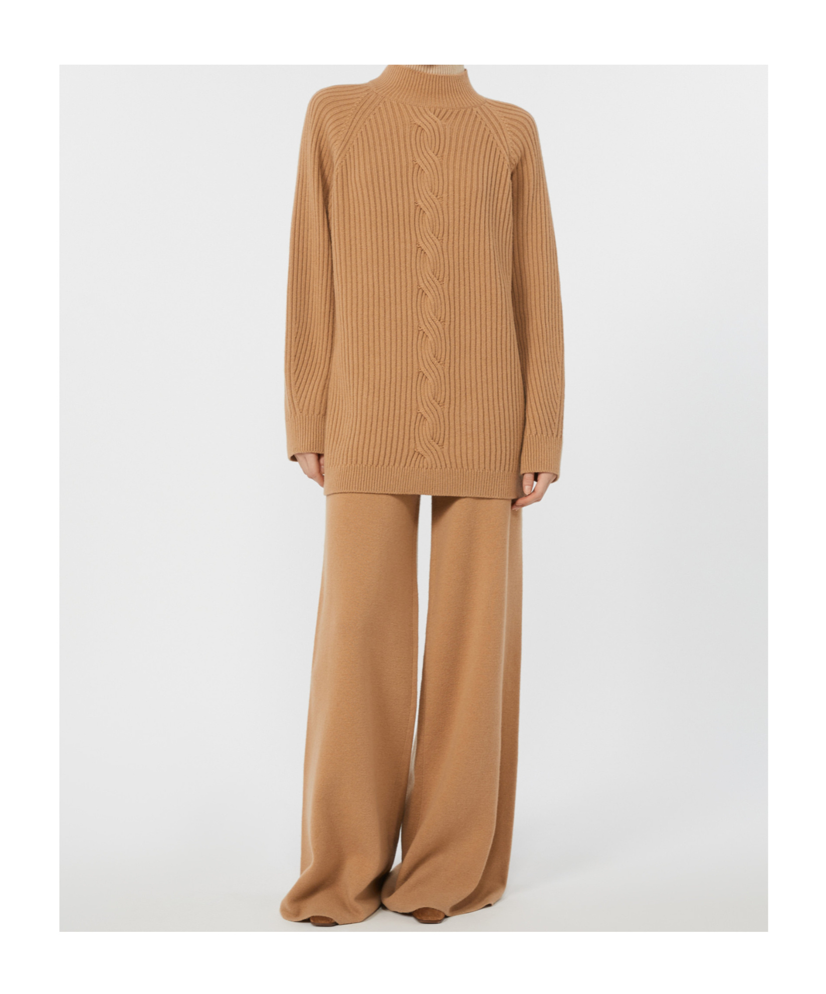 Max Mara Alcazar Cable Knit High Neck Sweater In Brown