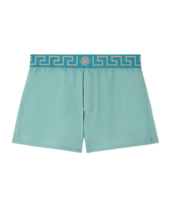 Versace Greca-border Swim Trunks In Blue