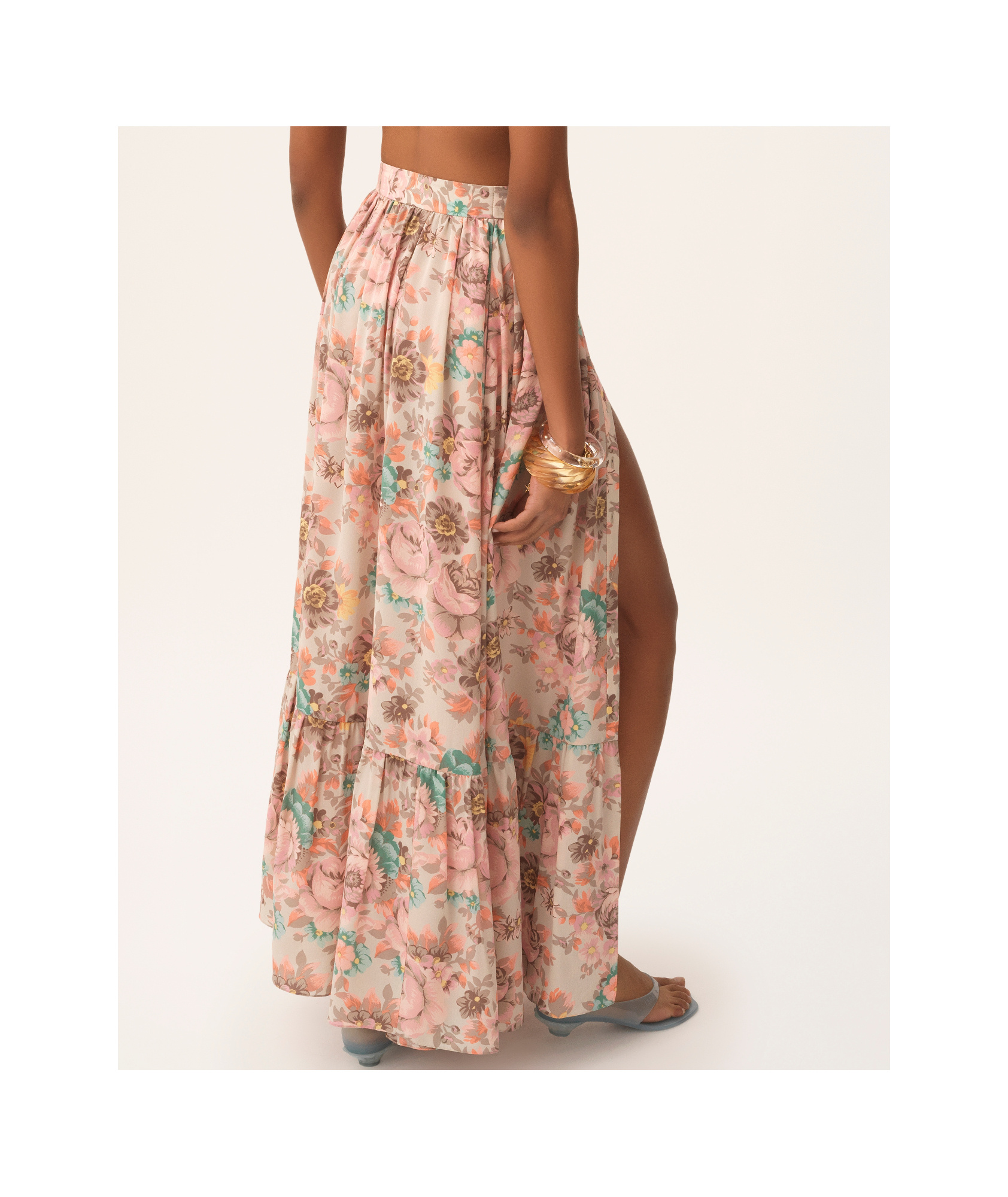 Chloé Belted Floral-print Silk Maxi Skirt In Pink