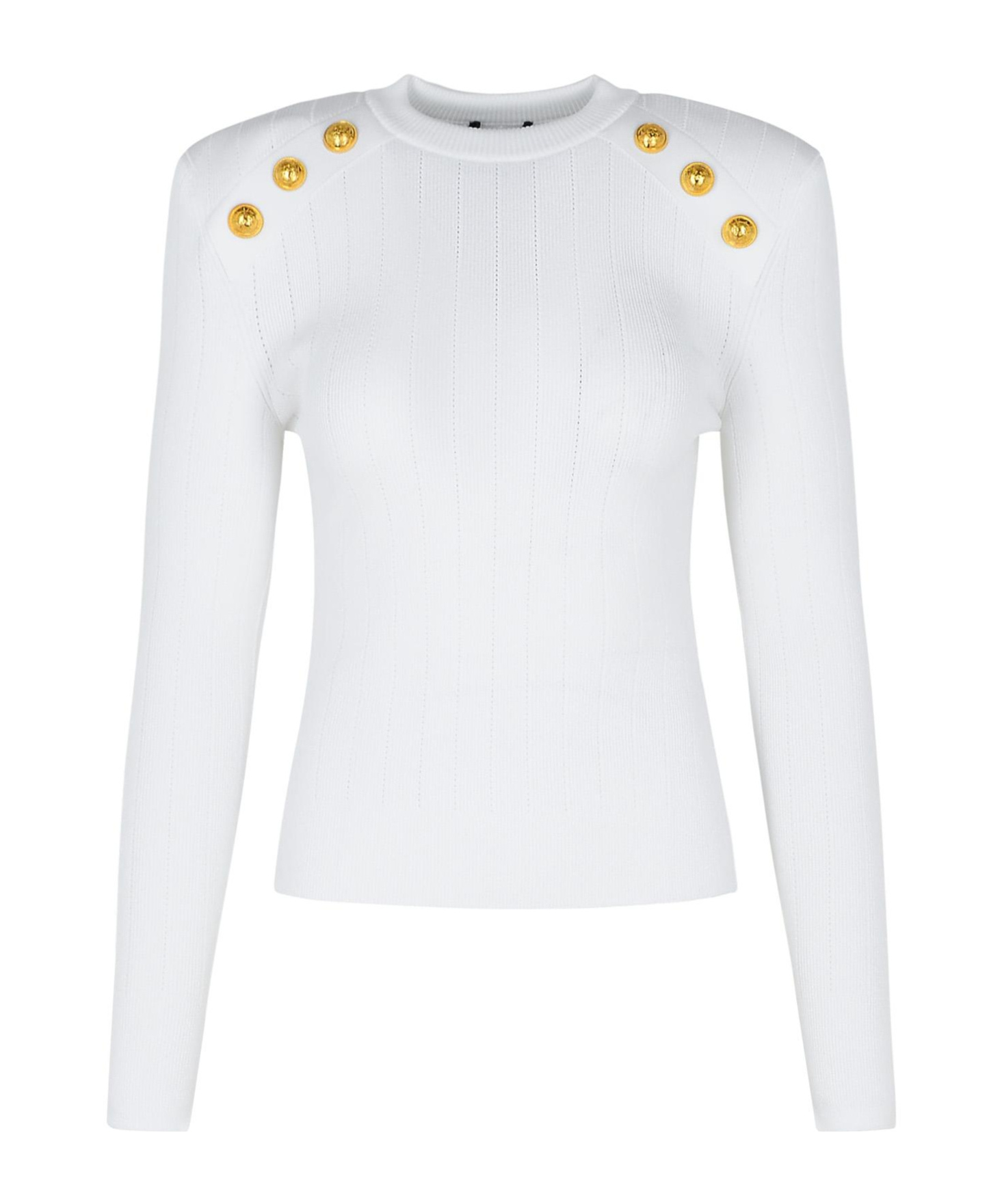Shop Balmain Button Embellished Knitted Jumper In White