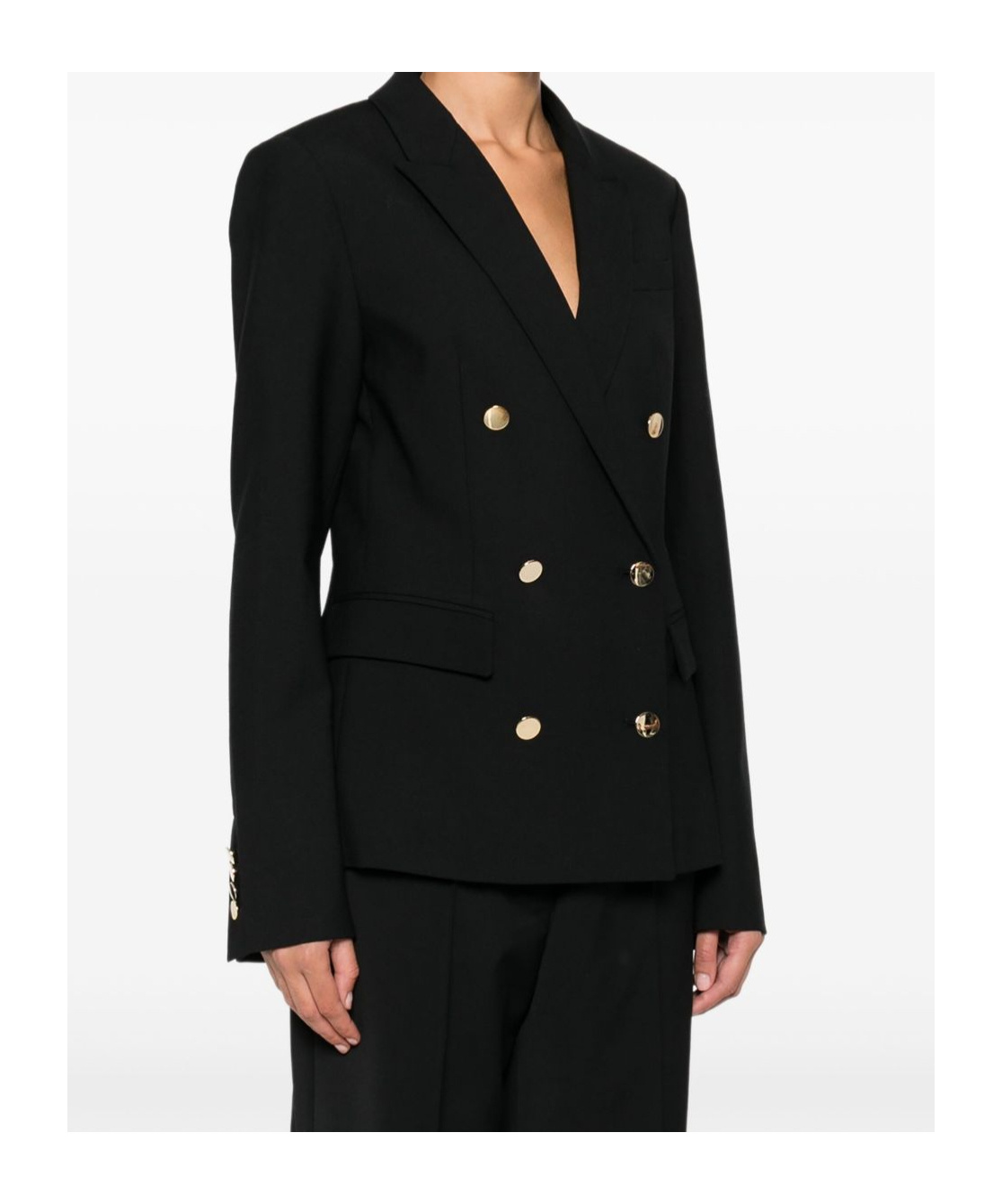 Semicouture Tailored Double-breasted Blazer With Gold-tone Buttons In Black
