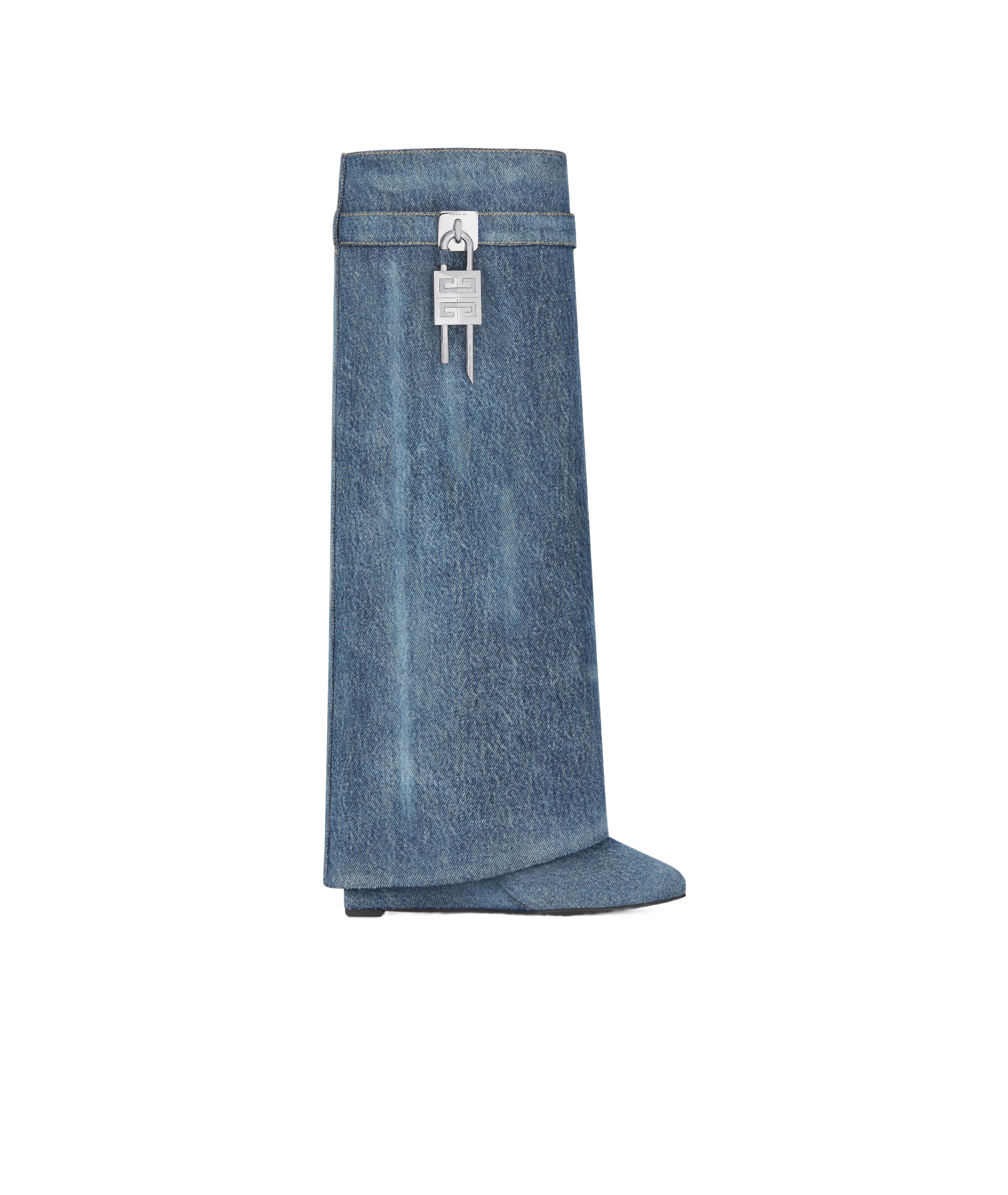 Shop Givenchy Shark Lock Boots In Washed Denim In Dark Blue
