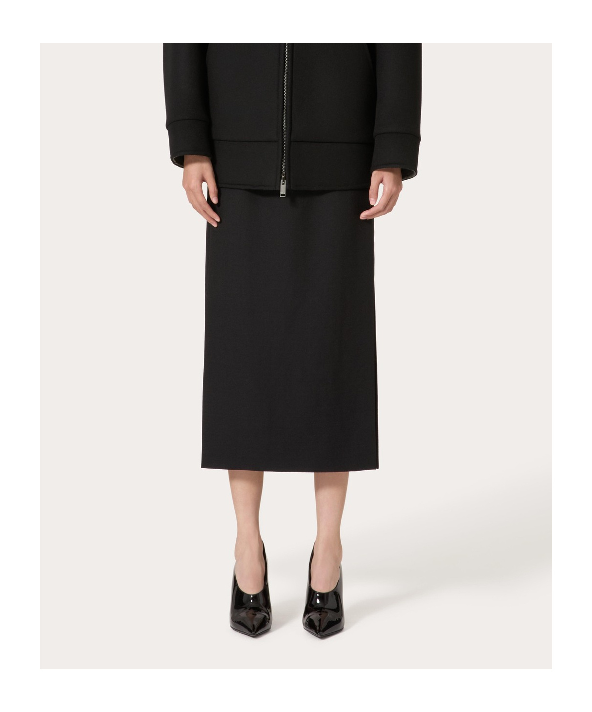Valentino Virgin Wool Longuette Skirt With Slits And Silk Lining In Black