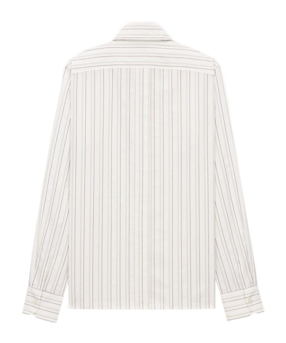 Saint Laurent Cassandre Shirt In Self-stripe Cotton Poplin In White
